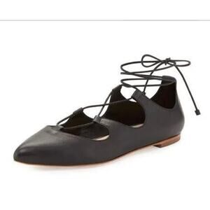 Loeffler Randall‎ Ambra Women's Leather Lace Up Ballet Flats Black Size 7B